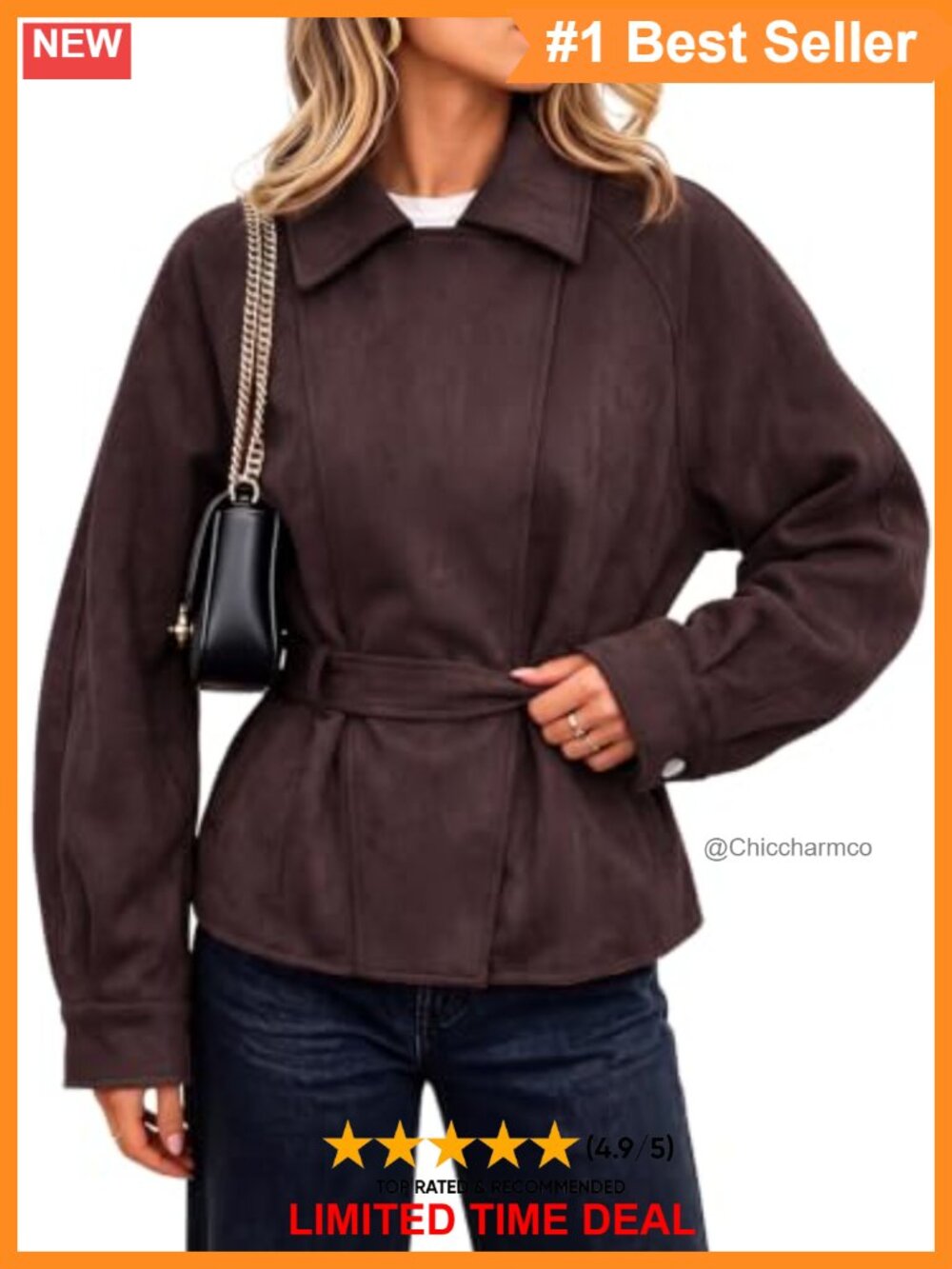 Womens Faux Suede Cropped Trench Coat Double Breasted Lapel Fall Jacket